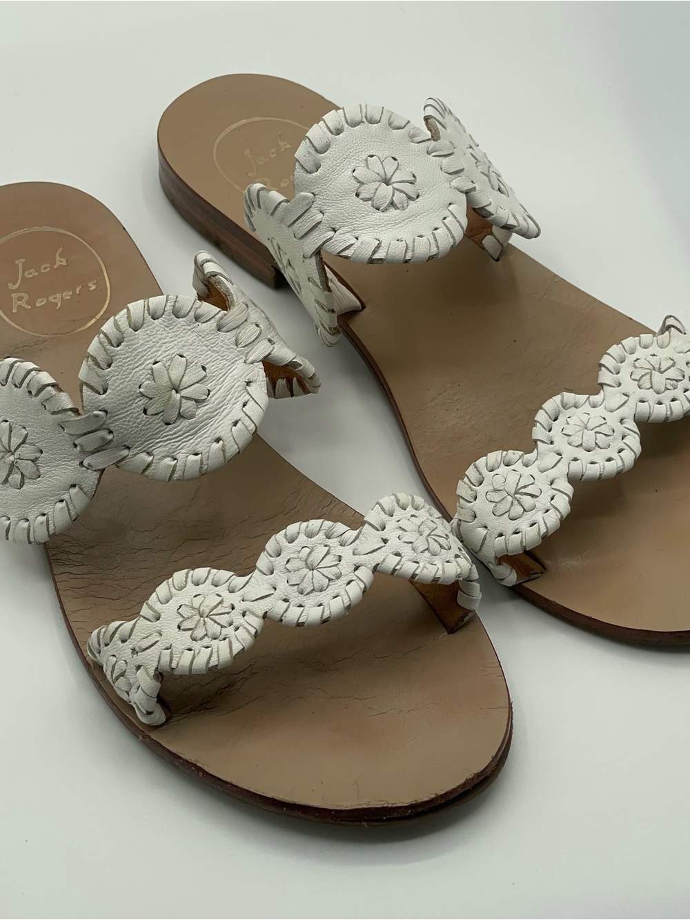 Jack Rogers White Leather Lauren Sandals Size 7.5